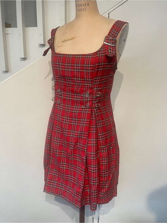 Lip Service Dresses & Skirts - Genuine vintage Lip Service punk red plaid tartan safety pin mini dress L